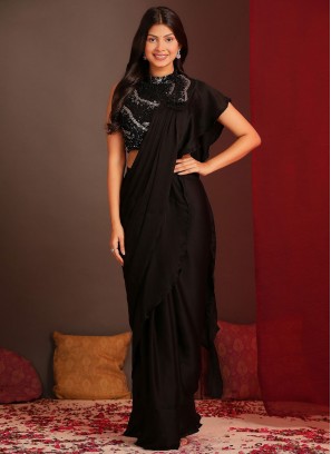 Blissful Black Embroidered Classic Saree