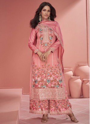 Blissful Embroidered Pink Silk Trendy Salwar Kameez