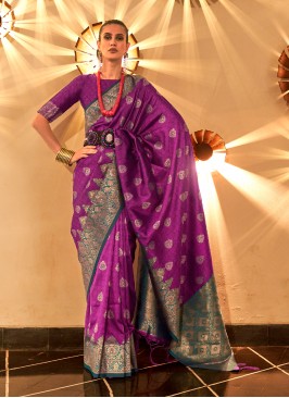 Blooming Weaving Purple Silk Contemporary Style Sa