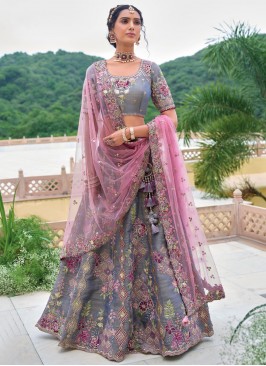 Blue and Grey Silk Lehenga Choli