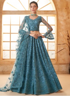 Blue and Morpeach  Net Lehenga Choli