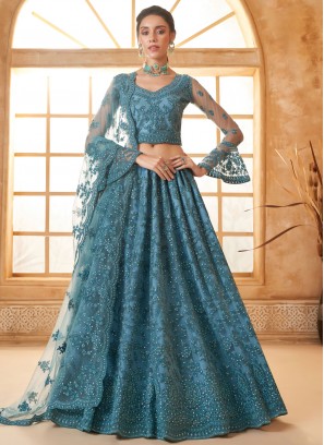 Blue and Morpeach  Net Lehenga Choli