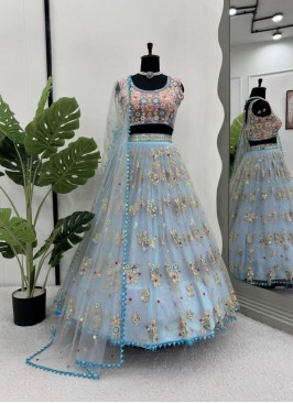 Blue and Pink Net Festival Designer Lehenga Choli