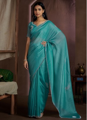 Blue and Turquoise Color Trendy Saree