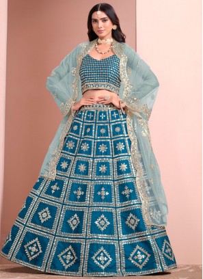 Blue Art Silk Long Choli Lehenga