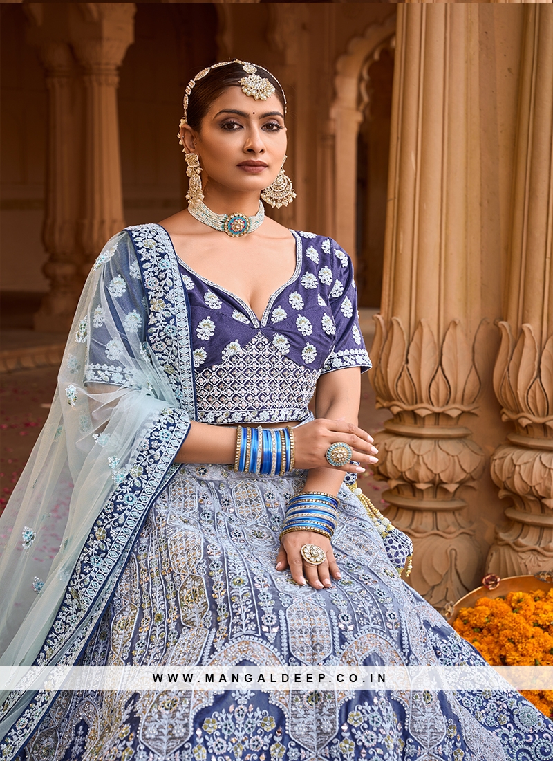 Buy Diwali Plus Size Suits Silk Dark Blue Lehenga LLCV110506