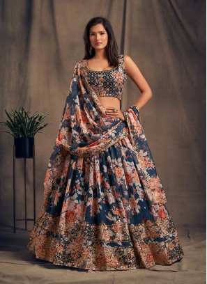 Blue Color Printed Party Wear Lehenga