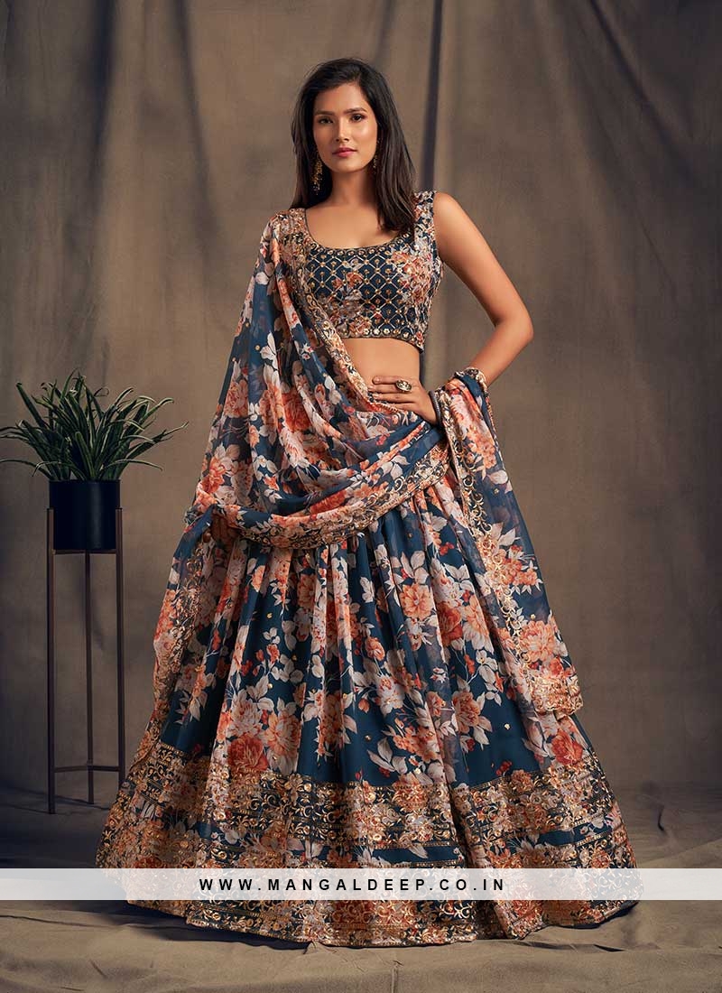 Sky Blue Party Wear Sequins Embroidered Tapetta Lehenga