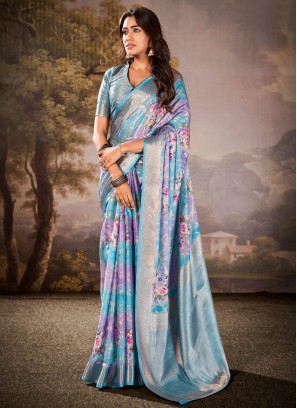 Blue Cotton Silk Festival Classic Saree