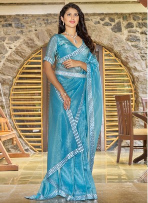 Blue Cutdana Crush Designer Saree