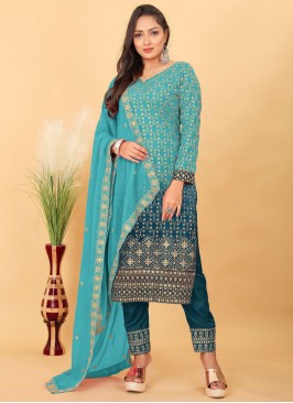 Blue Embroidered Designer Salwar Kameez