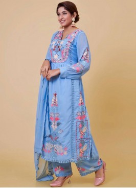 Blue Embroidered Trendy Salwar Kameez