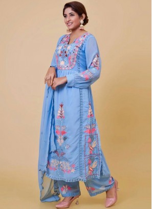 Blue Embroidered Trendy Salwar Kameez