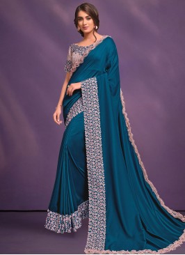 Blue Embroidered Trendy Saree