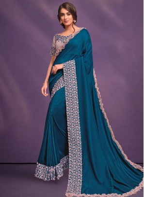 Blue Embroidered Trendy Saree