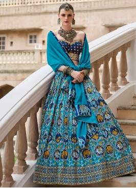 Blue Foil Print Engagement Readymade Lehenga Choli