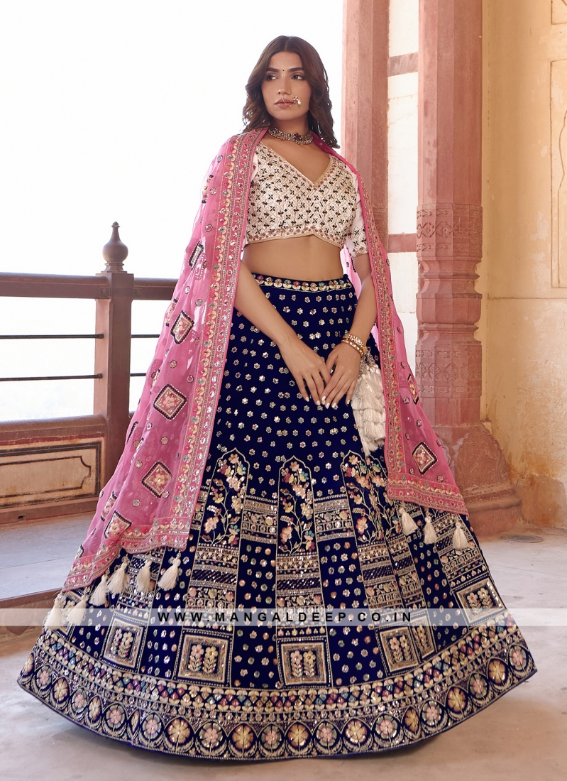 Bridal Wedding Blue Velvet Lehenga Choli With Embroidery Sequence Work and  Soft Net Dupatta for Women , Indian Outfits , Wedding Lehengas - Etsy