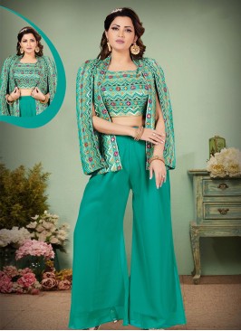 Turquoise Georgette Palaazzo Set with sequins work