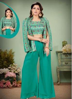 Turquoise Georgette Palaazzo Set with sequins work.