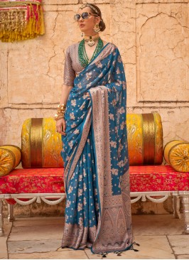 Blue Georgette Weaving Contemporary Saree