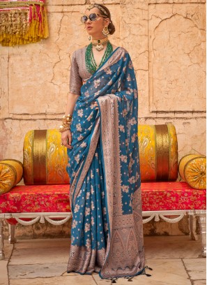 Blue Georgette Weaving Contemporary Saree