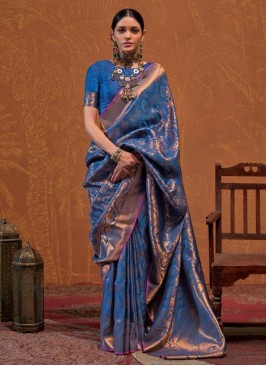 Blue Handloom silk Traditional Saree