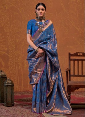 Blue Handloom silk Traditional Saree