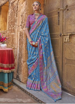 Blue Print Silk Traditional Saree