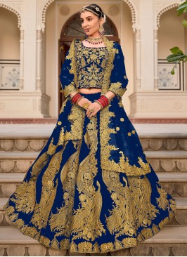 Blue Reception Velvet Lehenga Choli