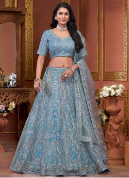 Blue Sangeet Net Trendy Lehenga Choli