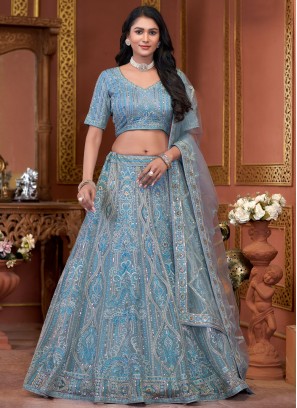 Blue Sangeet Net Trendy Lehenga Choli