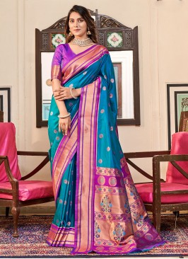 Blue Silk Ceremonial Trendy Saree