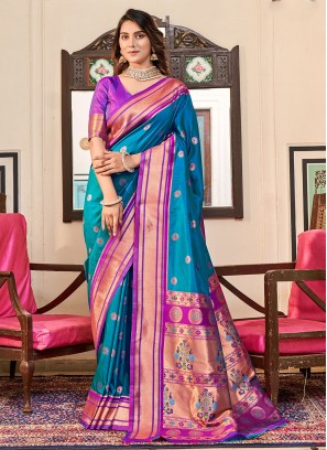 Blue Silk Ceremonial Trendy Saree