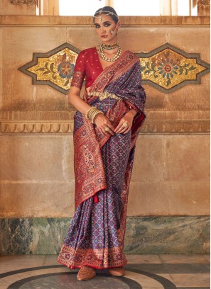 Blue Weaving Ceremonial Contemporary Style Saree