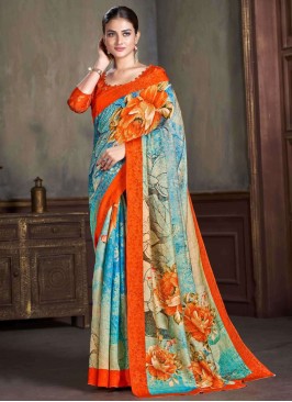 Blue Zari Party Contemporary Saree