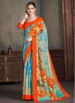 Blue Zari Party Contemporary Saree