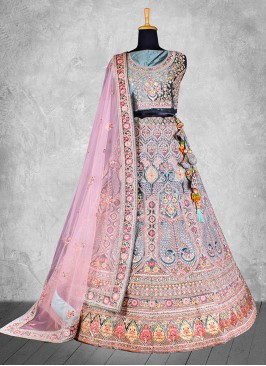 Blue Zari Velvet Trendy Lehenga Choli