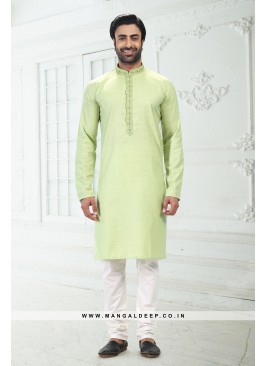 Bold Pista Green Premium Linen Cotton Kurta Pyjama