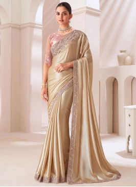 Border Chiffon Satin Classic Saree in Cream