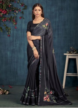 Border Chiffon Traditional Saree in Black