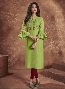Breathtaking Cotton Embroidered Green Party Wear K