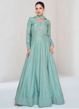 Breathtaking Sequins Aqua Blue Readymade Gown