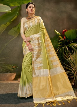 Breathtaking Silk Green Woven Contemporary Saree