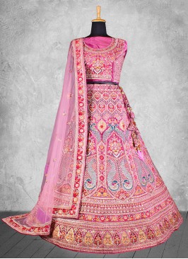 Breathtaking Zari Velvet Pink Lehenga Choli