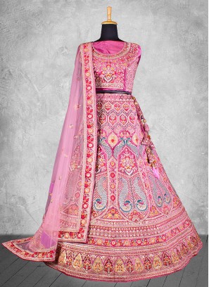 Breathtaking Zari Velvet Pink Lehenga Choli