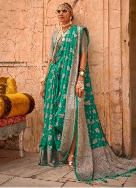 Brilliant Green Georgette Trendy Saree