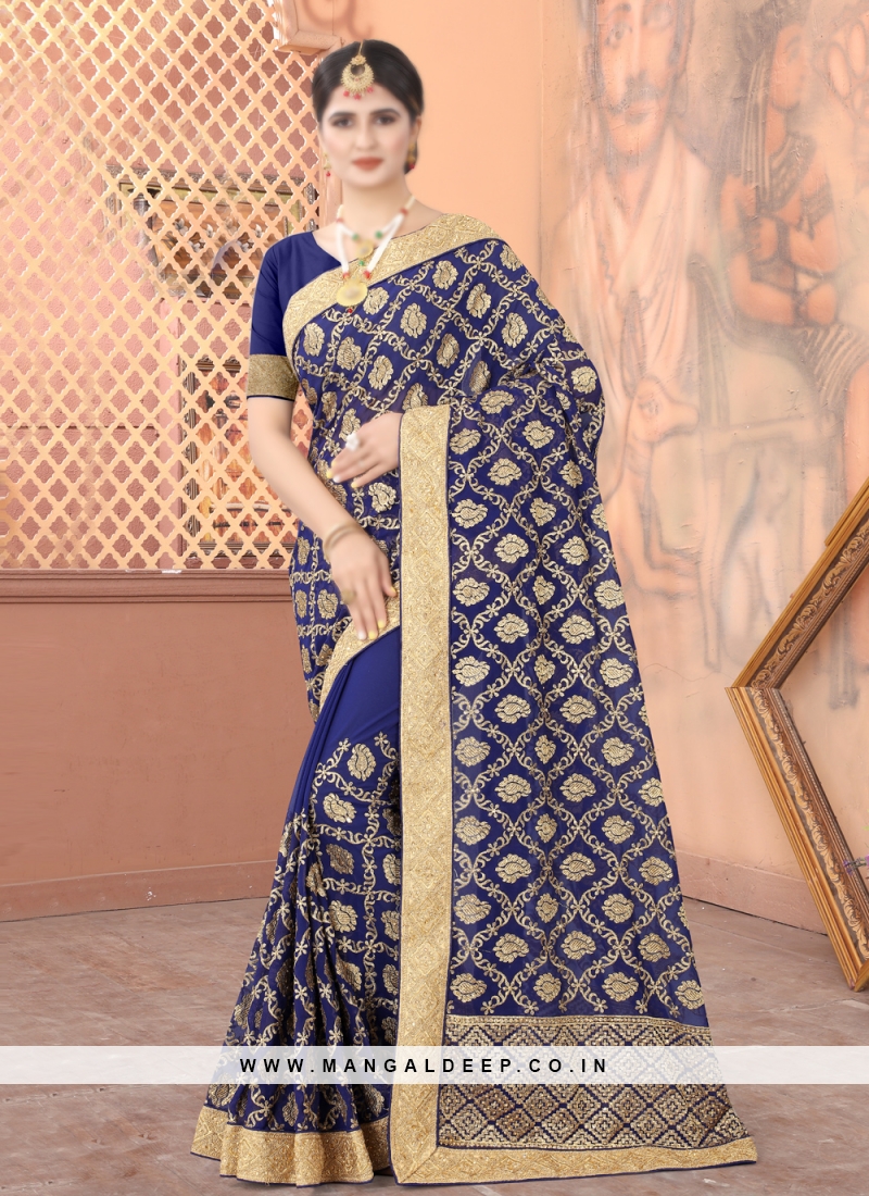 Navy Blue Fancy Silk Saree