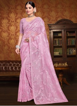 Brilliant Organza Lavender and Pink Stone Classic Saree