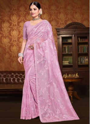 Brilliant Organza Lavender and Pink Stone Classic Saree