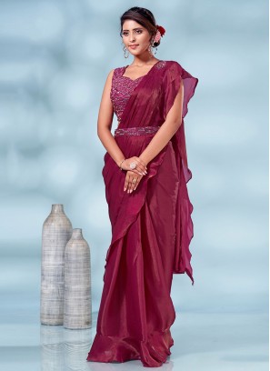 Brilliant Plain Rani Silk Contemporary Saree